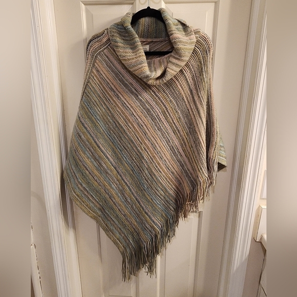 Anthropologie Saturday Sunday Vera Fringed Poncho Multicolor Pastel One Size - Picture 5 of 5